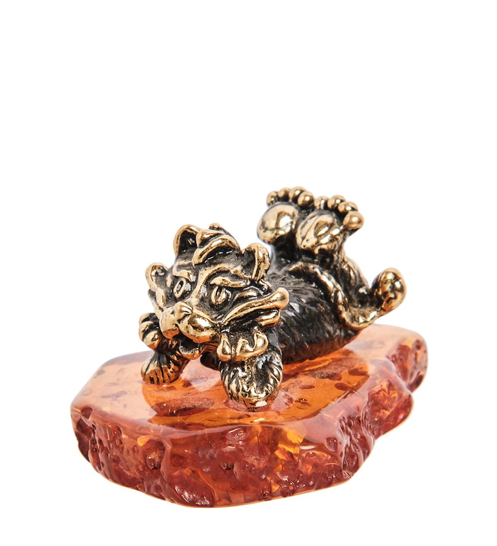 Народные промыслы AM-1490 Фигурка «Кошечка мечтательница» (латунь, янтарь)