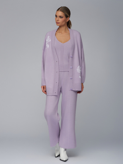Женский трикотажный костюм-тройка лаванда с кардиганом
