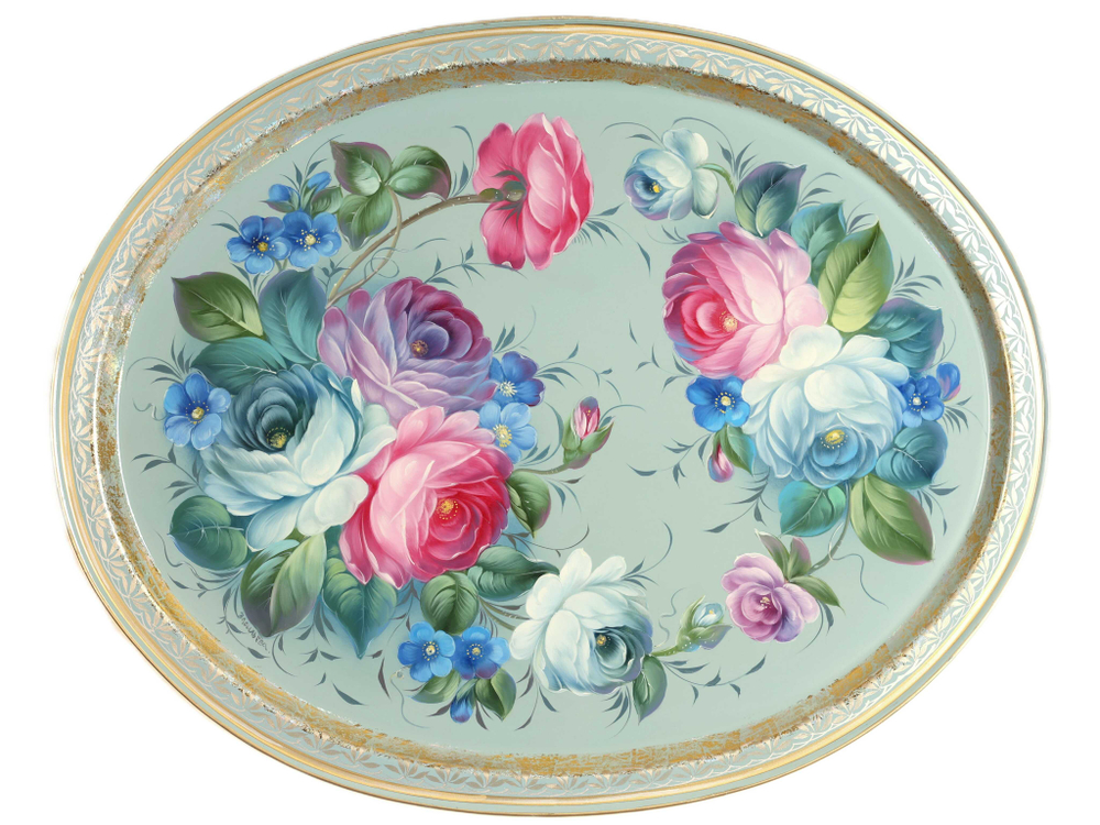 Жостовский поднос декоративный, размер 51х41 см (A26), металлический