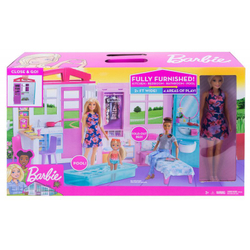 Кукла Mattel Barbie Дом раскладной с куклой и мебелью, одноэтажный, FXG55