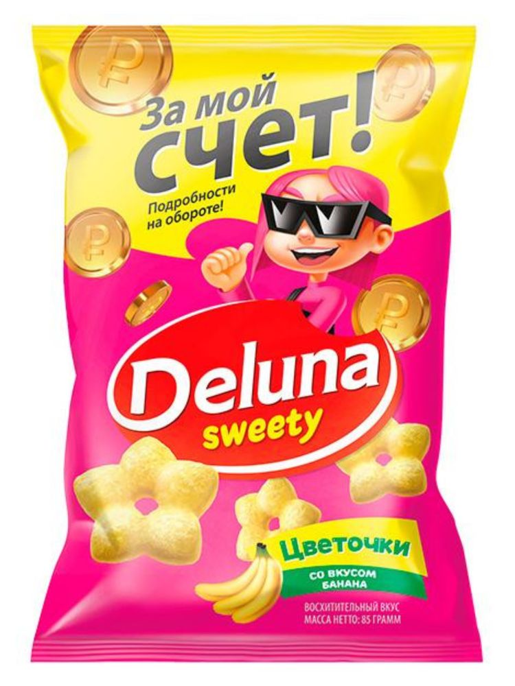 Кукурузные снеки Deluna Цветочки со вкусом банана 85 г