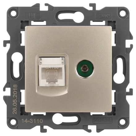 Розетка ЭРА Elegance 14-3110-04 RJ45+TV IP20 шампань