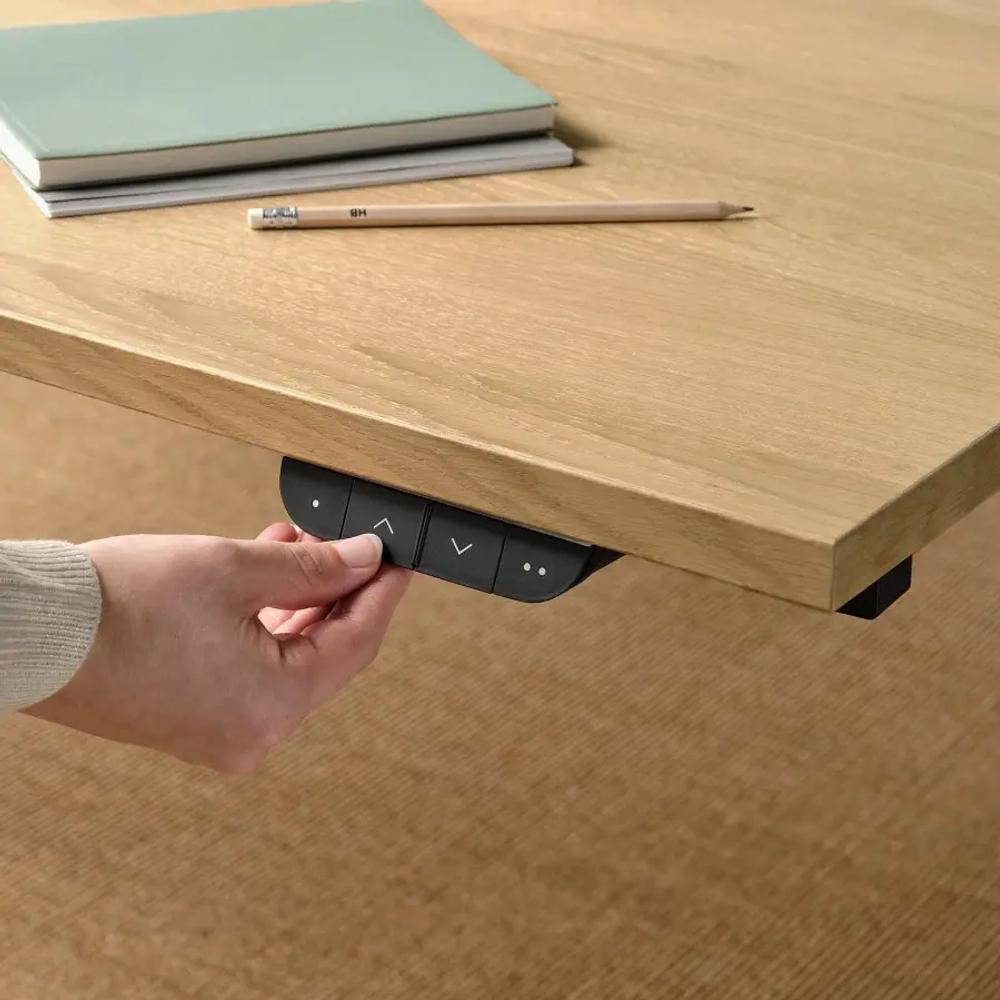 Письменный стол с регулировкой по высоте - IKEA MITTZON/МИТТЗОН ИКЕА, 140х80х62-126 см, черный/светло-коричневый