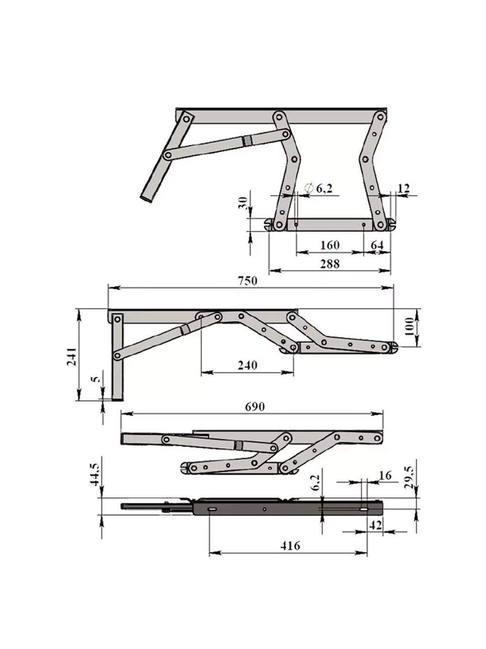 Механизм ТИК ТАК для дивана с ногой усиленный, комплект