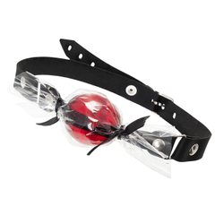 Красный кляп-леденец на кожаных ремешках со вкусом виски