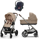 Коляска Cybex Balios S Lux TPE complete Aton B2 Bay Blue Base One 4 в 1 Almond Beige с дождевиками