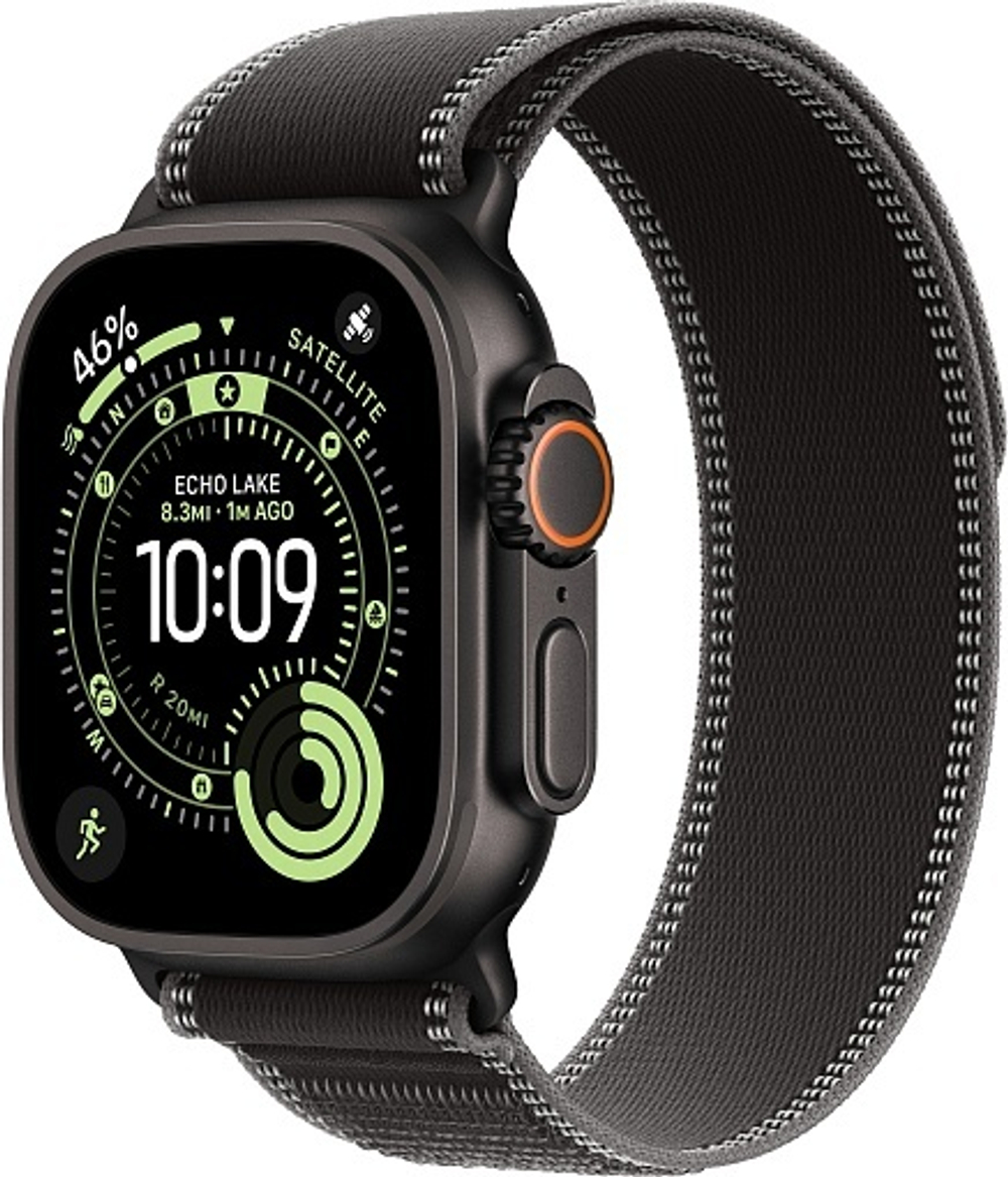 Apple Watch Ultra 3 (2025) 49mm Black Titanium Case with Black/Charcoal Trail Loop (S/M)