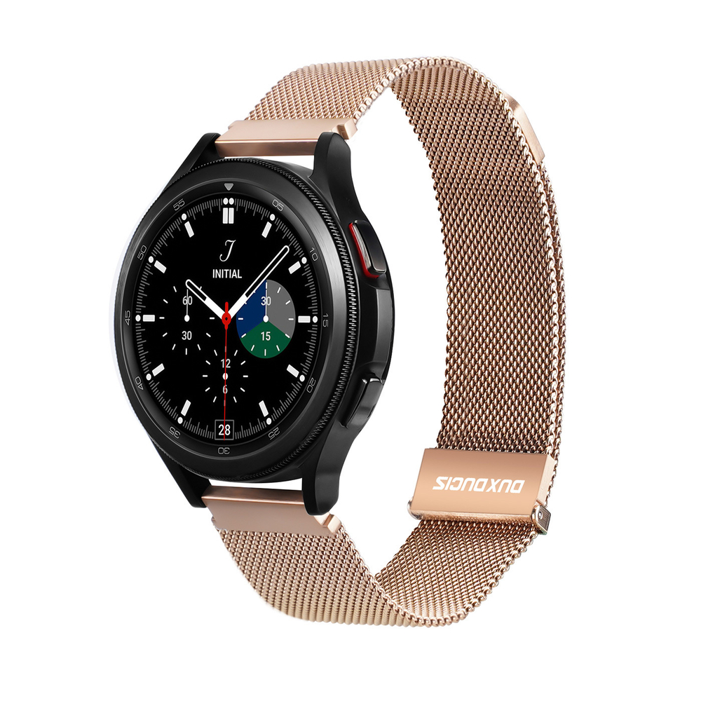 Ремешок из нержавеющей стали золотистого цвета от Dux Ducis для смарт часов Samsung Galaxy Watch 3, 4, 5, 6 и 7 (размер крепления 20мм), серия Milanese Series (миланская петля)