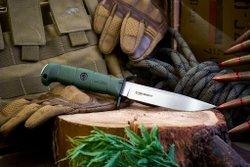 Нож Kizlyar Supreme COMBAT AUS-8 SW OKH PS (StoneWash, Olive Kraton Handle, Polyamid Sheath)