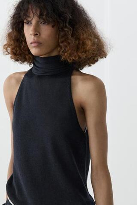 Massimo Dutti Свободный топ с завязками на шее, темно-синий