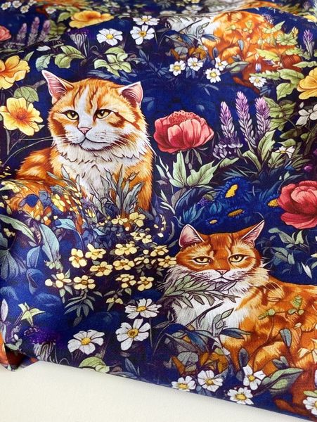КОШКИ В ЦВЕТАХ, отрез 40см  100% хлопок Handmade Fabrics 4