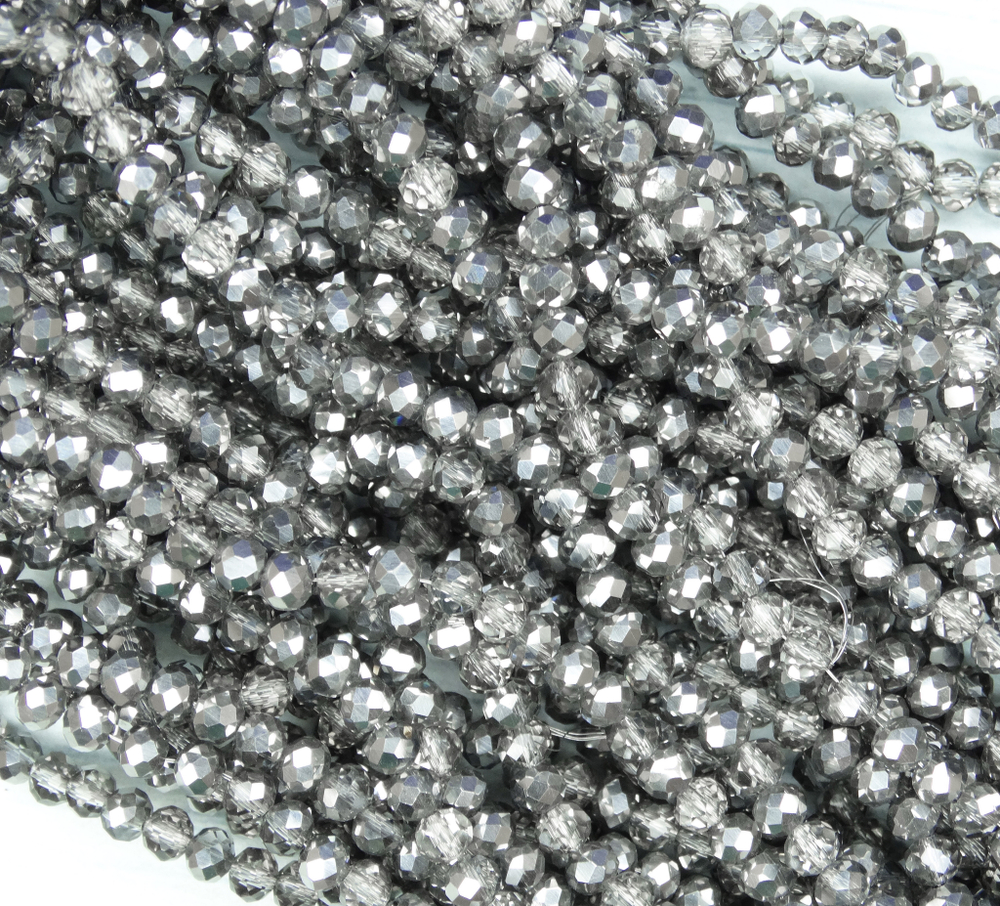 БП060ДН34 Хрустальные бусины "рондель", цвет: белый с серебристым AB, 3х4 мм, кол-во: 95-100 шт.