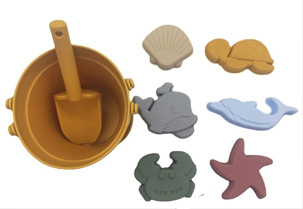 Игровой набор для песочницы силиконовый "Ведерко+формочки животные" 8 предметов