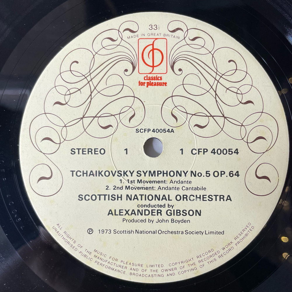 Винтажная виниловая пластинка П. И. Чайковский, Tchaikovsky, Symphony No 5 in E Minor Op.64, Scottish National Orchestra, conducted by Alexander Gibson (Англия 1973)