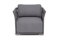 "Лугано" кресло плетеное из роупа, каркас алюминий темно-серый (RAL7024) муар, роуп темно-серый круглый, ткань темно-серая YB25-0027