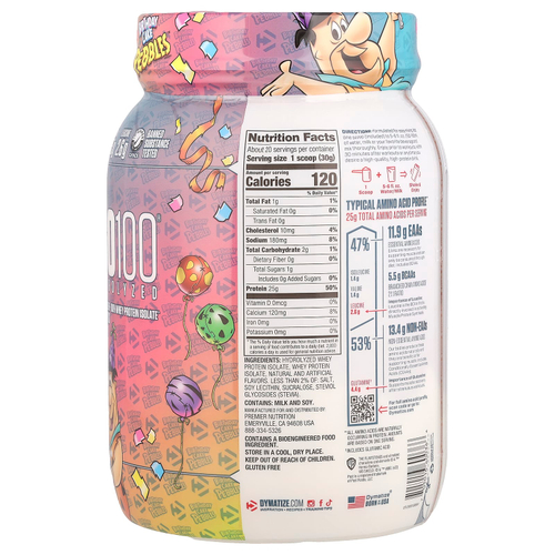 Dymatize, ISO100® Hydrolyzed, 100% изолят сывороточного протеина, праздничный торт Pebbles ™, 610 г (1,34 фунта)