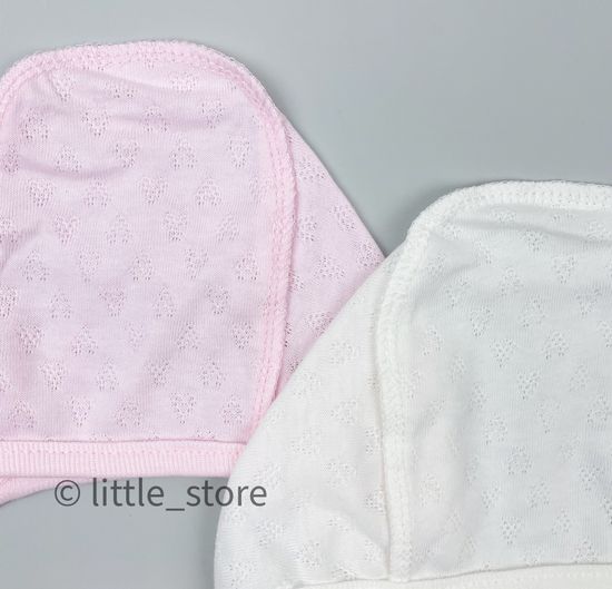 Комплект чепчиков из кулирки-сердечки "Розовый/экрю" (2шт)
