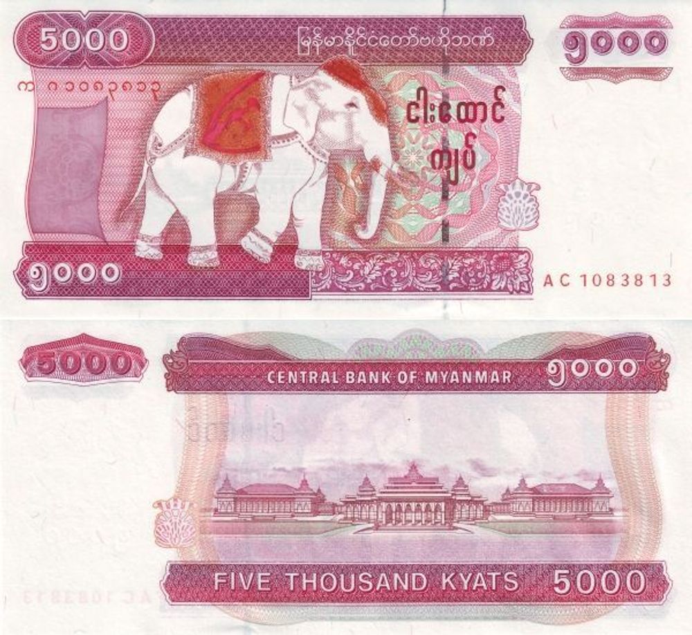 Мьянма 5000 кьят 2009 Слон UNC