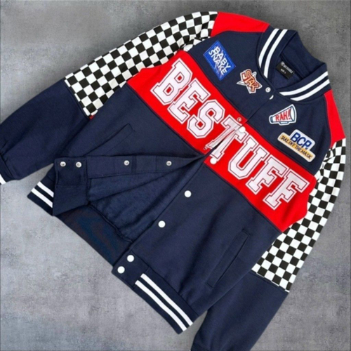 Бомбер, унисекс, хлопок, подкладка флис с начёсом, размер 46-54, цвет тёмно-синий с красным