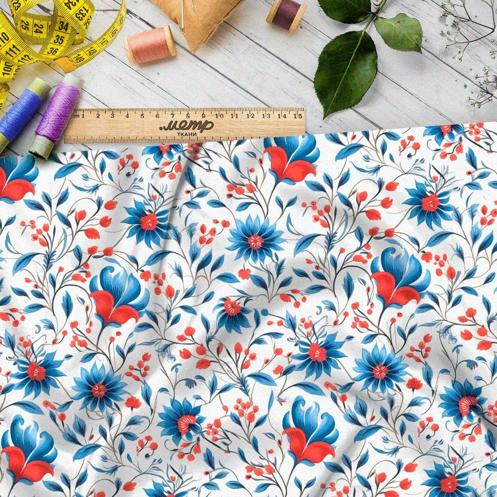 Ткань премиум интерлок фантазийные васильки