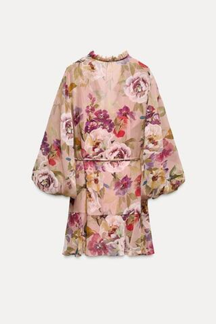 ZARA МИНИ-ПЛАТЬЕ С ЦВЕТОЧНЫМ ПРИНТОМ И ВОЛАНАМИ, РАЗНОЦВЕТНЫЙ