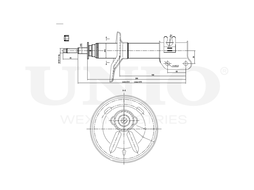 Амортизатор газовый передней подвески правый UNIO SAB-10021