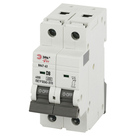 Автоматический выключатель ЭРА PRO VA63-2P08D6 ВА47-63 2P 8А кривая D 6кА