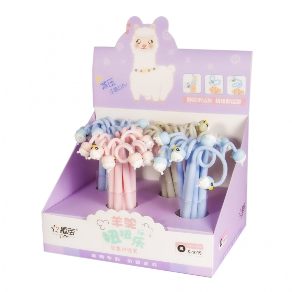 Ручка гелевая Alingar "Лама", 0,5 мм, синяя, игольчатый наконечник, круглый цветной soft корпус, карт. уп.