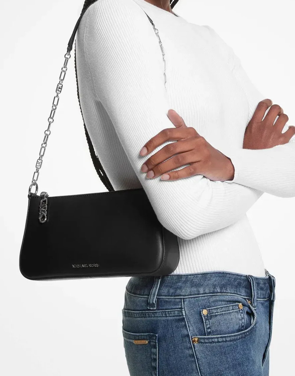 Сумка Michael Kors Empire Medium Leather Chain-Link Pochette | Черный