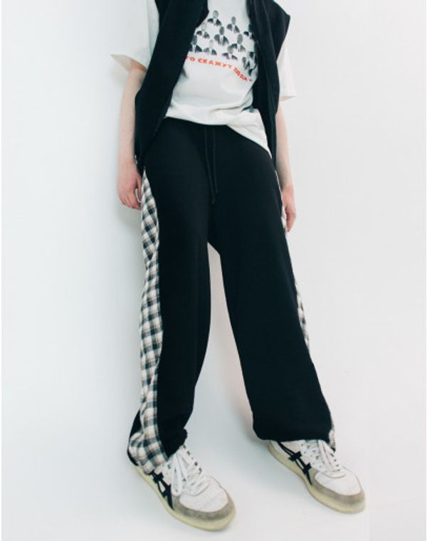 Брюки с клетчатой вставкой Черные - фото 5