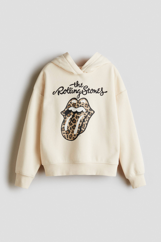 H&M Толстовка с капюшоном и принтом, кремовый