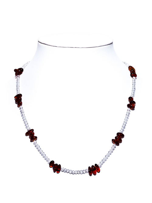 Бусы янтарные женские с горным хрусталём, 43 см. Колье ручной работы из янтаря