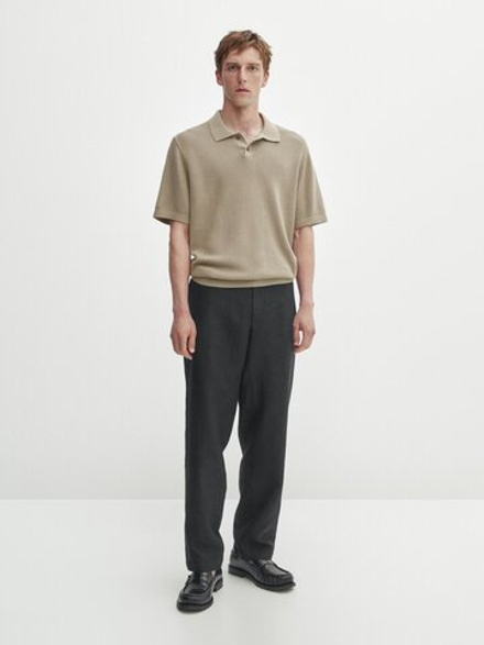 Massimo Dutti Трикотажная рубашка-поло с короткими рукавами, светло-зеленый