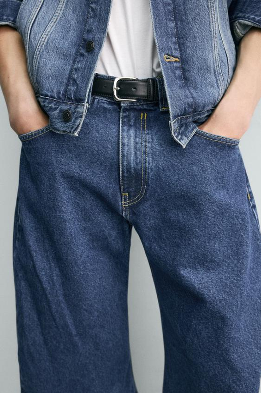 ZARA ДЖИНСЫ BARREL FIT С ДЕКОРАТИВНЫМИ ШВАМИ, СИНИЙ