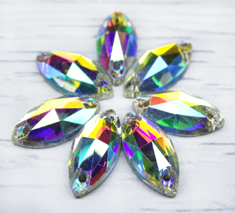 МИ001ДС612 Хрустальные стразы пришивные "лодочка", цвет: белый AB, размер: 6х12 мм, 15 шт.