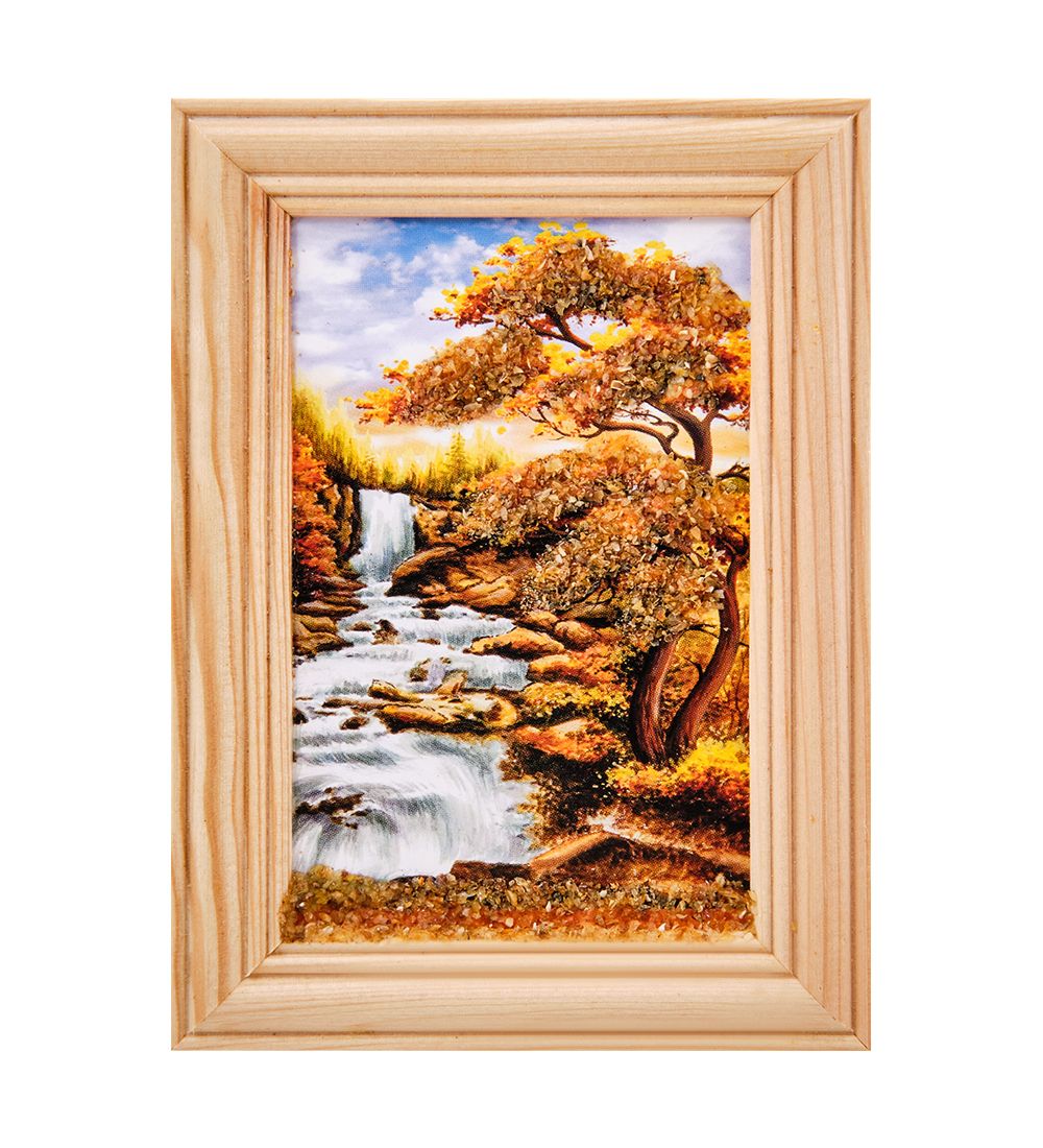 AMB-56/ 3 Картина «Водопад» (с янтарной крошкой) дер.рамка 8х12