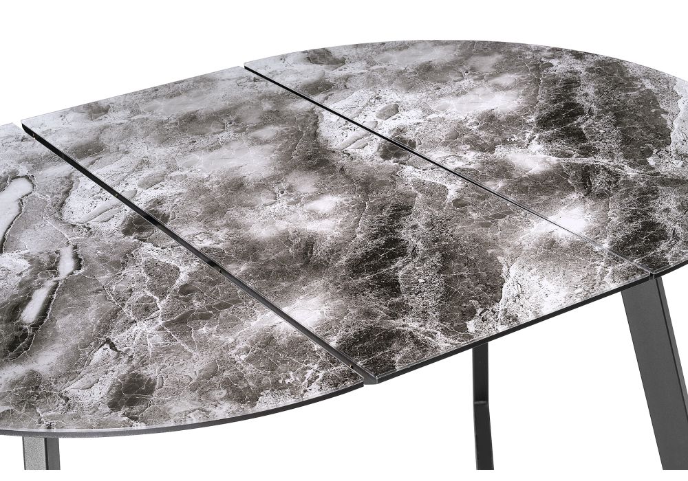 Стеклянный стол Алингсос 100(140)х100х76 черная шагрень / мрамор серый