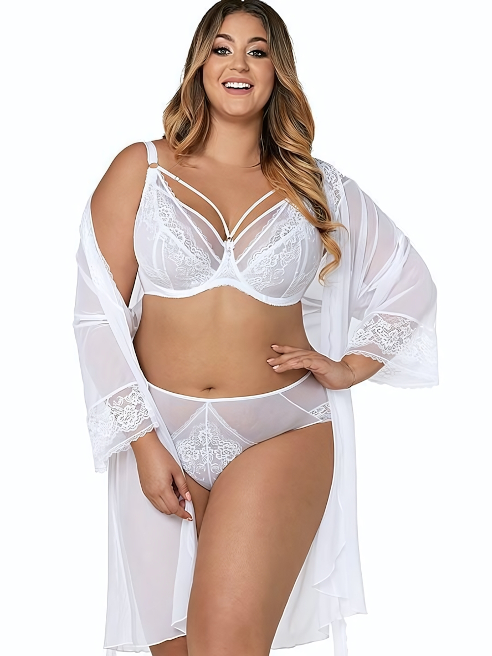 Соблазнительный бюстгальтер с мягкой чашкой и декоративными бретелями (Размер: 70G) (Цвет: белый)