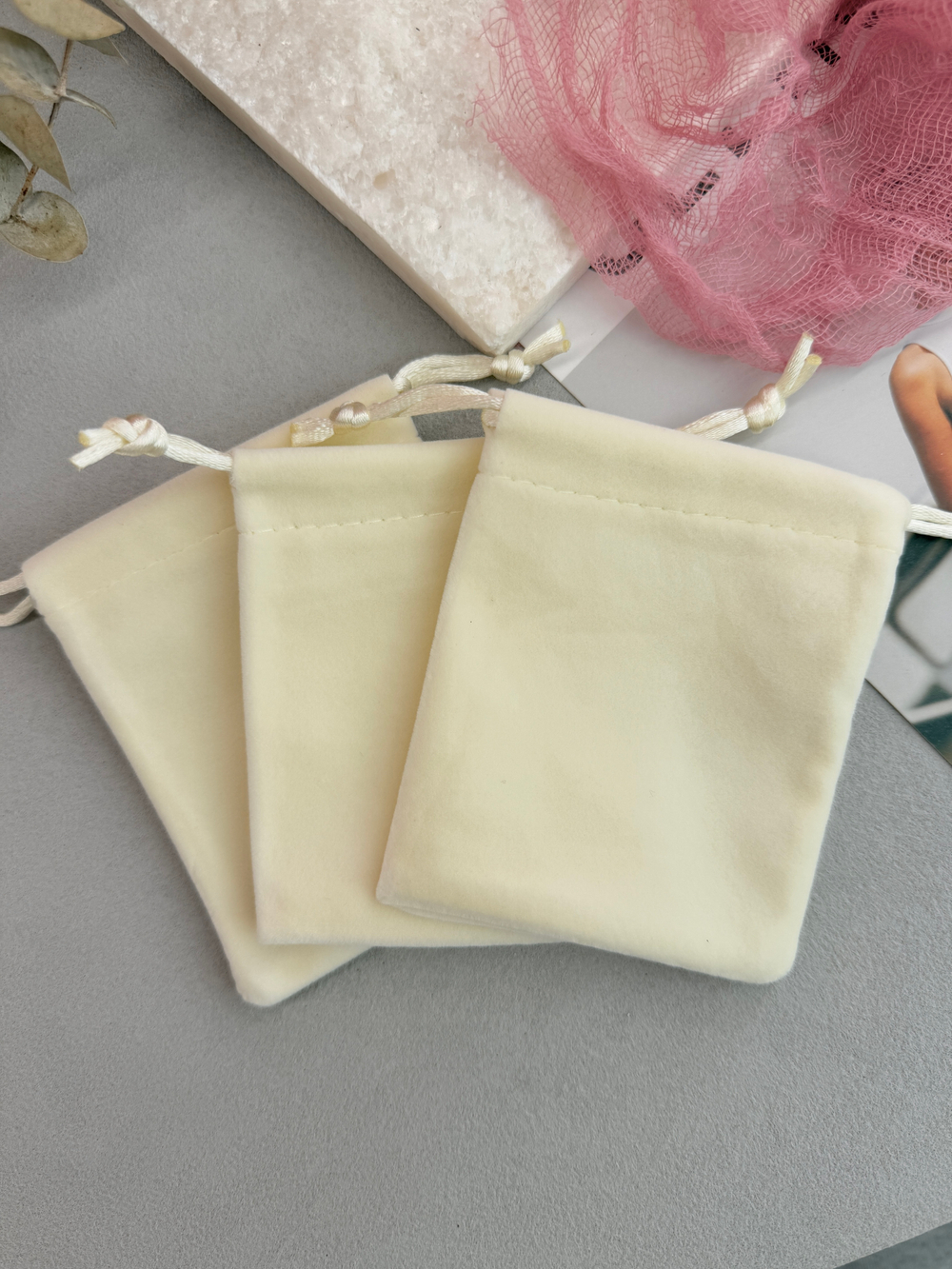 Бархатный мешочек для упаковки украшений, 8*10 см, 10 штук, кремовый