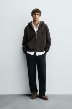 ZARA ТОЛСТОВКА С КАПЮШОНОМ НА МОЛНИИ, ТЕМНО-КОРИЧНЕВЫЙ