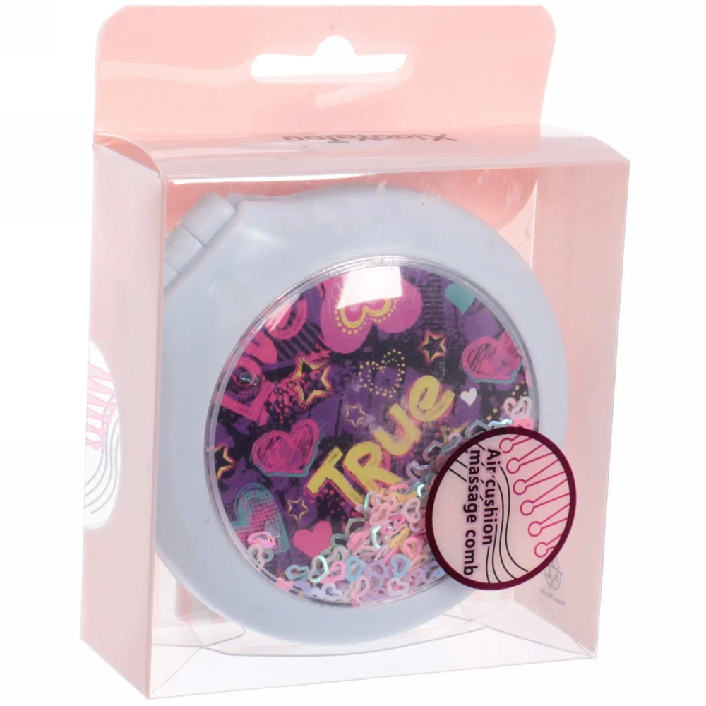 Расческа массажная складная с зеркалом, круглая «Monaco - Love», микс 4 цвета, 7 см (коробка PVC)