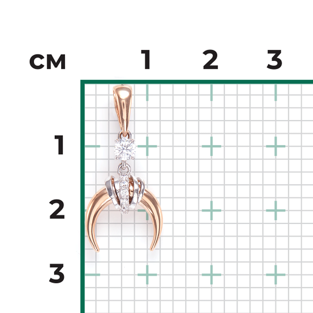Подвеска «Лунница» из комбинированного золота с фианитами