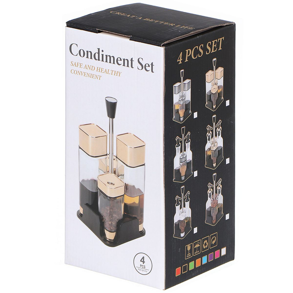 Набор для специй пластик, стекло, металл, 4 шт, на подставке, Y4-3190
