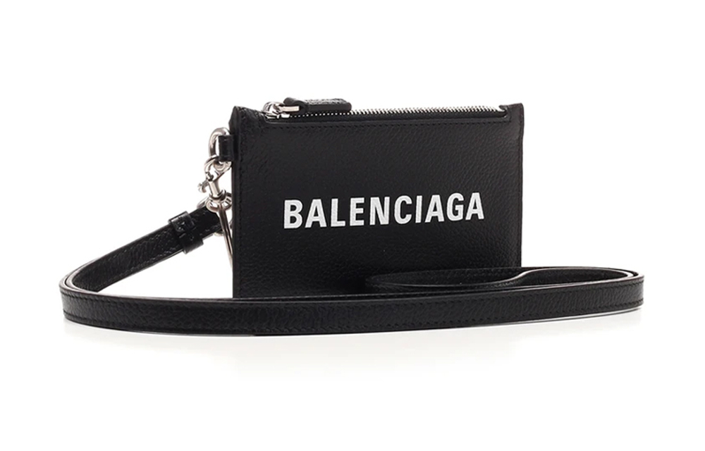 Balenciaga Grain Calfskin Card Holder, Coin Purse, Wallet Women"s Black