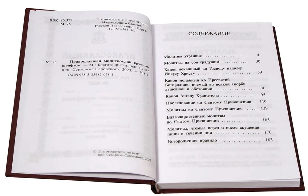 Православный молитвослов крупным шрифтом на каждый день и час с раздельными канонами (БЦ прп. Серафима Саровского)