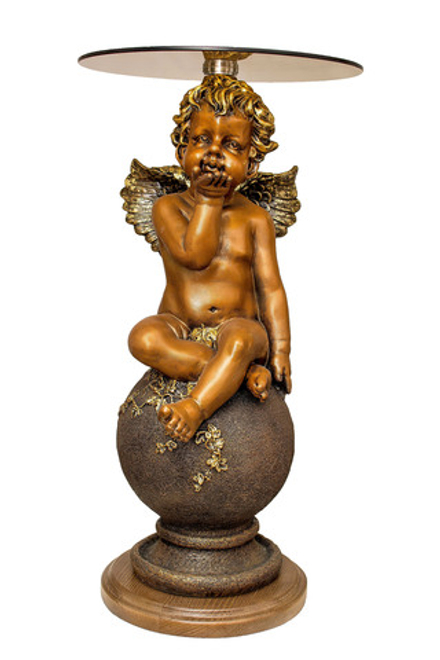 Стол журнальный (чайно - кофейный ) " Ангел на шаре ", бронза/золото.