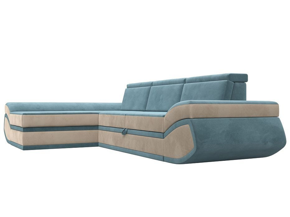 Диван угловой Лига-032 левый угол, Бирюзовый\Бежевый, Велюр, 121644L