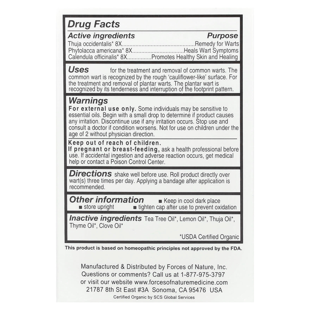 Forces of Nature, средство для удаления бородавок, роликовое средство двойного действия, 4 мл (0,14 унции)