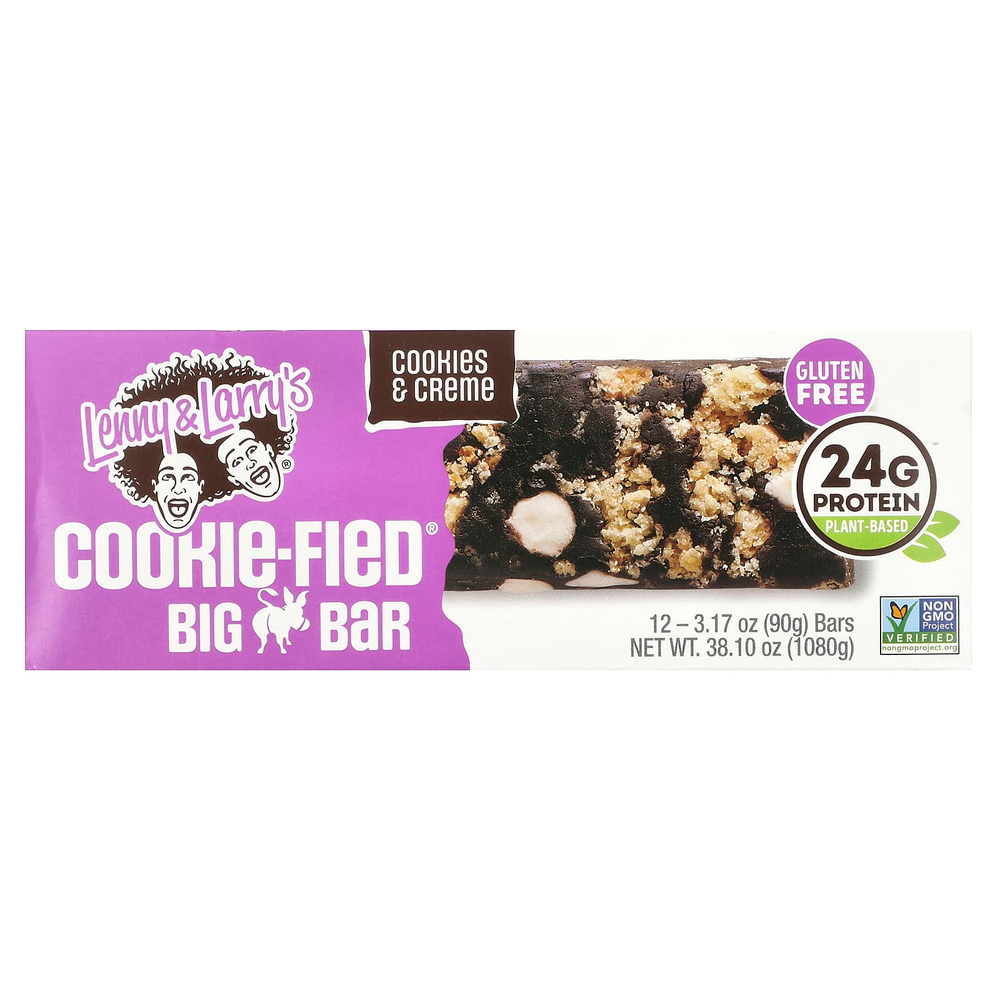 Lenny & Larry's, Cookie-Fied® Big Bar, печенье и крем, 12 батончиков, 90 г (3,17 унции)