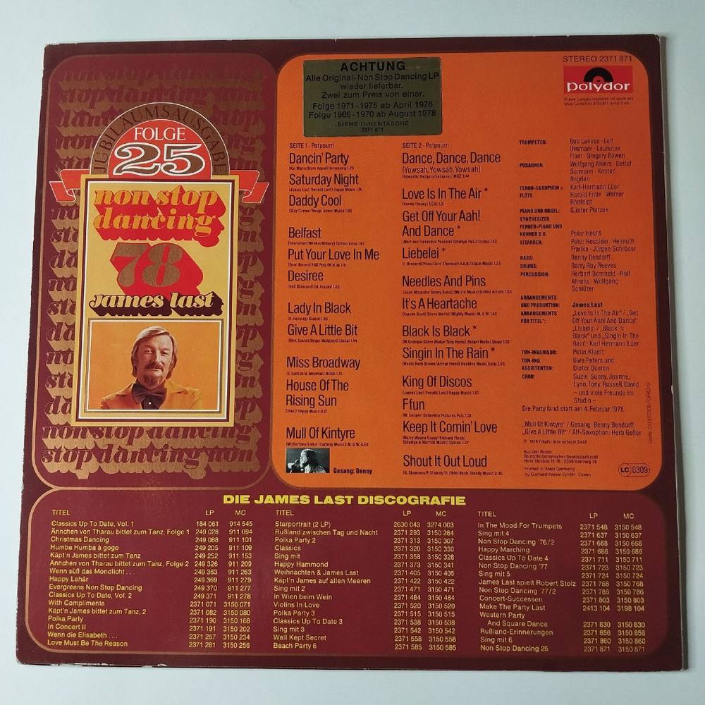 Винтажная виниловая пластинка LP James Last Джеймс Ласт Non Stop Dancing 78 Folge 25 (France 1978)